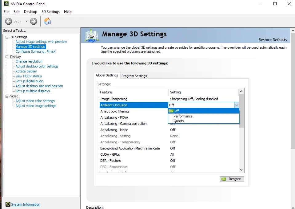 Ambient Occlusion - Nvidia Control Panel Settings Gt 710