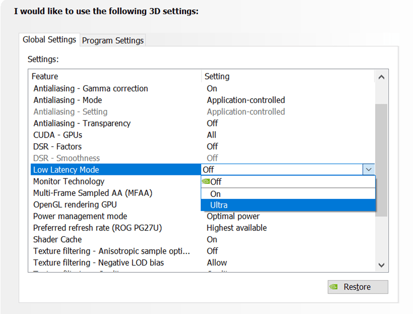 Nvidia Control Panel Setting